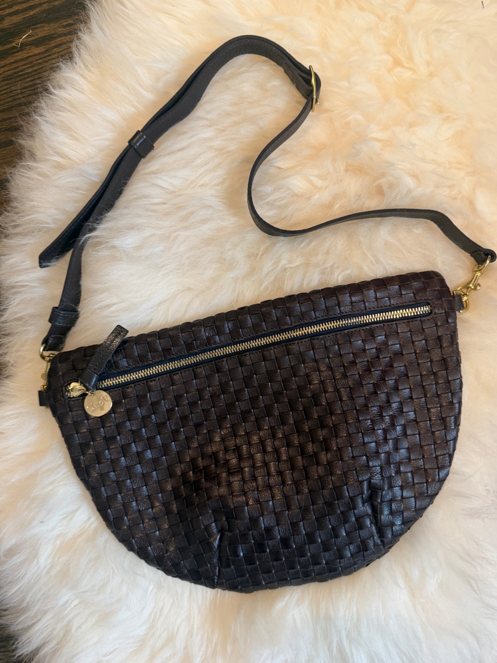 Clare V Grande Fanny Woven Leather Bag - Dark Brown